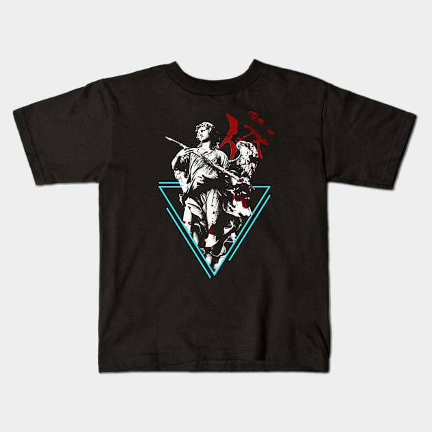 Angle Blood Japanese calligraphy warrior Kids T-Shirt by AmineDesigns